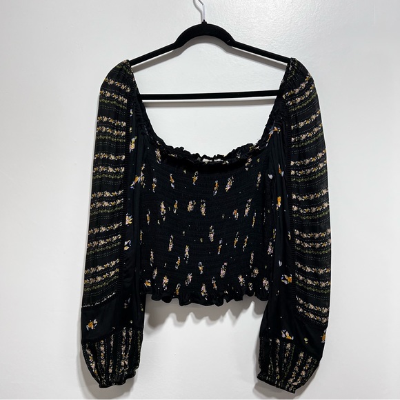 Anthropologie Dolan Pieta Balloon Sleeve Smocked Floral Blouse Large Black - Picture 5 of 11